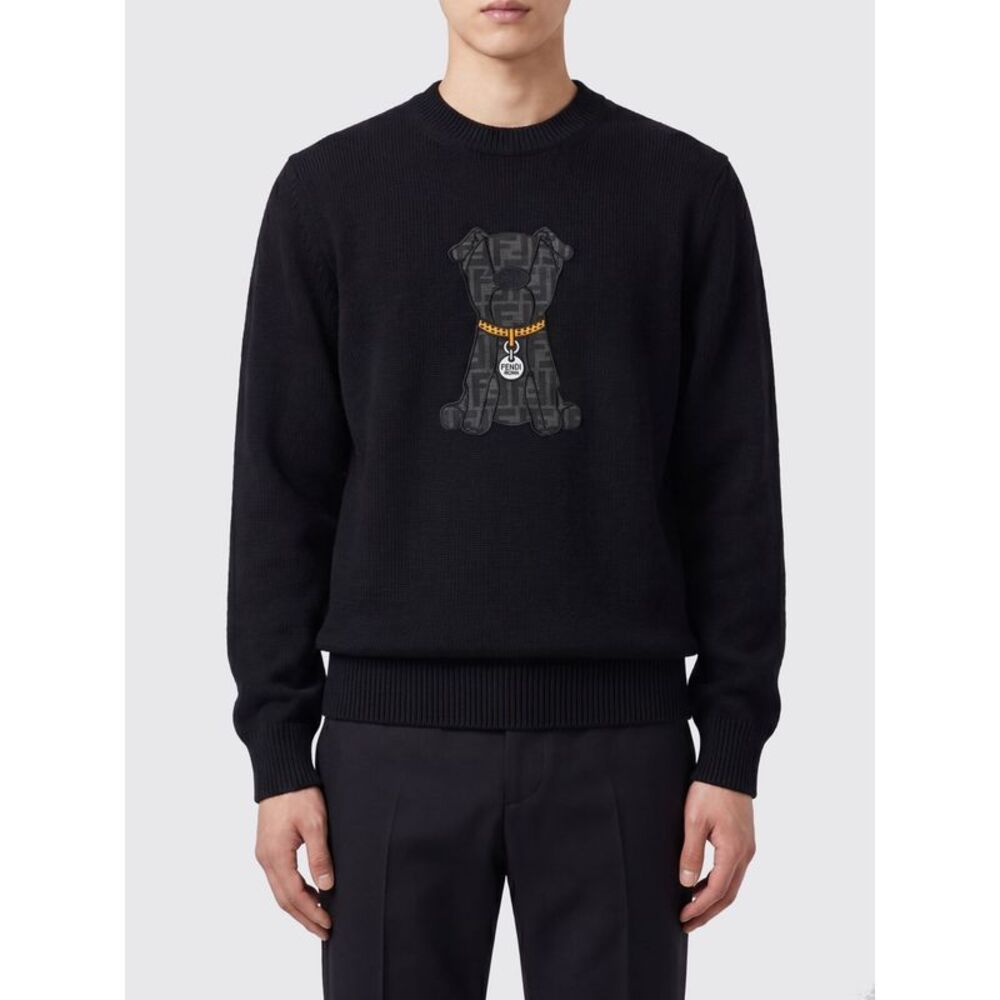 Fendi Men Fendi Virgin Wool Crewneck Jumper With All-Over Ff Monogram Embroidery